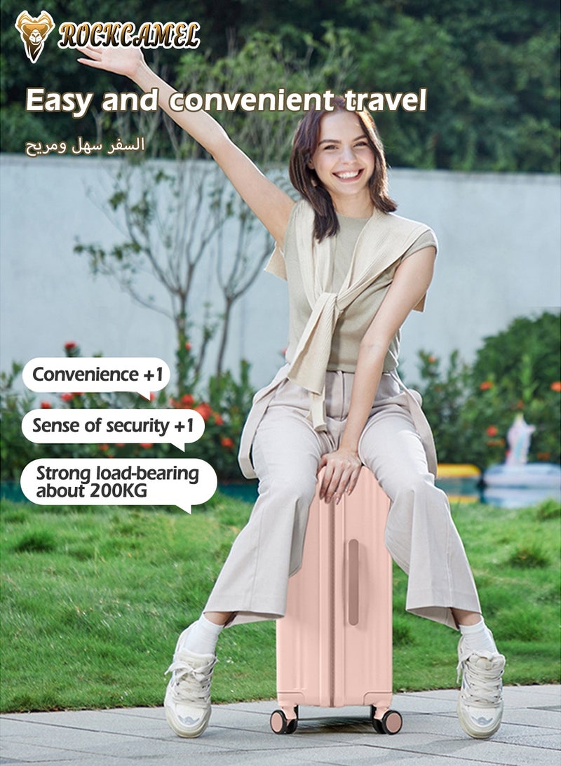ROCKCAMEL أمتعة أمامية مفتوحة للحمل، بعجلات ماصة للصدمات، أمتعة سفر خفيفة الوزن مع منفذ شحن USB وحامل هاتف وحامل كوب وخطاف جانبي، تصميم علوي مسطح، حقيبة بقشرة صلبة (وردي، 20 بوصة) - Image 4