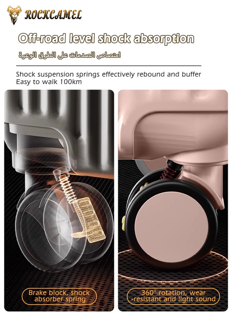 ROCKCAMEL أمتعة أمامية مفتوحة للحمل، بعجلات ماصة للصدمات، أمتعة سفر خفيفة الوزن مع منفذ شحن USB وحامل هاتف وحامل كوب وخطاف جانبي، تصميم علوي مسطح، حقيبة بقشرة صلبة (وردي، 20 بوصة) - Image 2