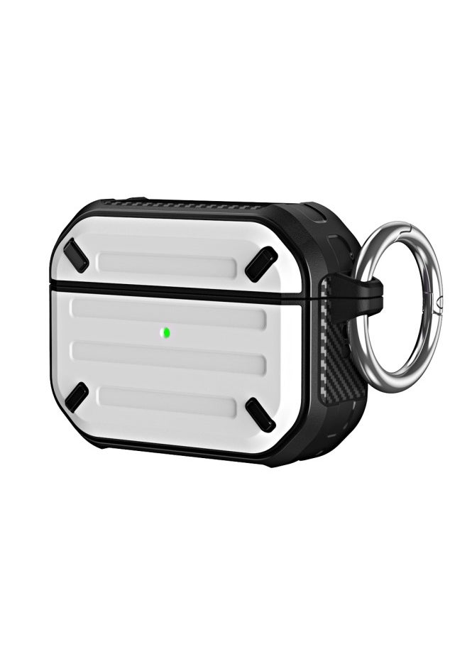 Generic - Hard Shell Shockproof Case TPU Protective Case Compatible with Apple Airpods 3 Wireless Charging with Carabiner Front LED Visible (White) - Image 1