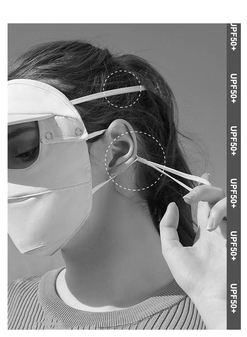 Y&D Unisex Sun Protection Face Mask, with Detachable Hat-Brim Adjustable Ear Loop, Ice Silk Cover Bandana UV for Summer Outdoor Sports, All Round (Grey) - Image 5