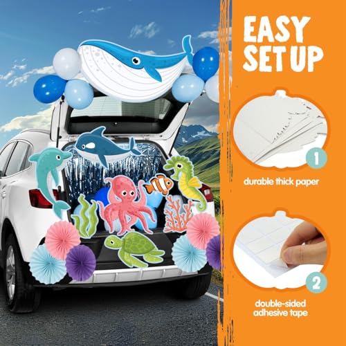 JOYIN Trunk Or Treat Car Decorations Kit for SUV Halloween Decorations Outdoor Ocean Sea Animals Shark Seaweed Turtle Octopus Whale Dolphin Stickers Decor with Balloons for Door Archway Entryway - Image 3