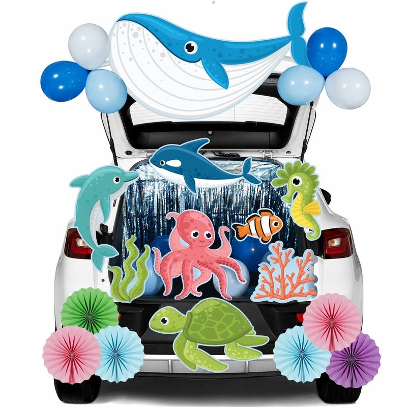 JOYIN Trunk Or Treat Car Decorations Kit for SUV Halloween Decorations Outdoor Ocean Sea Animals Shark Seaweed Turtle Octopus Whale Dolphin Stickers Decor with Balloons for Door Archway Entryway - Image 2