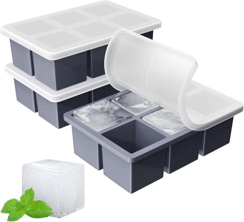 FDDBI Large Ice Cube Tray for Whiskey: Big Square Ice Cube Maker for Cocktail - 3Pack Silicone Old Fashioned Ice Cube Trays - 2inch Huge Cubed Ice Trays for Whisky - Image 1