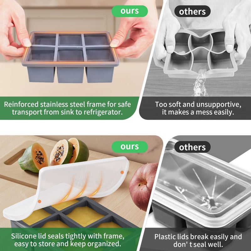 FDDBI Large Ice Cube Tray for Whiskey: Big Square Ice Cube Maker for Cocktail - 3Pack Silicone Old Fashioned Ice Cube Trays - 2inch Huge Cubed Ice Trays for Whisky - Image 3