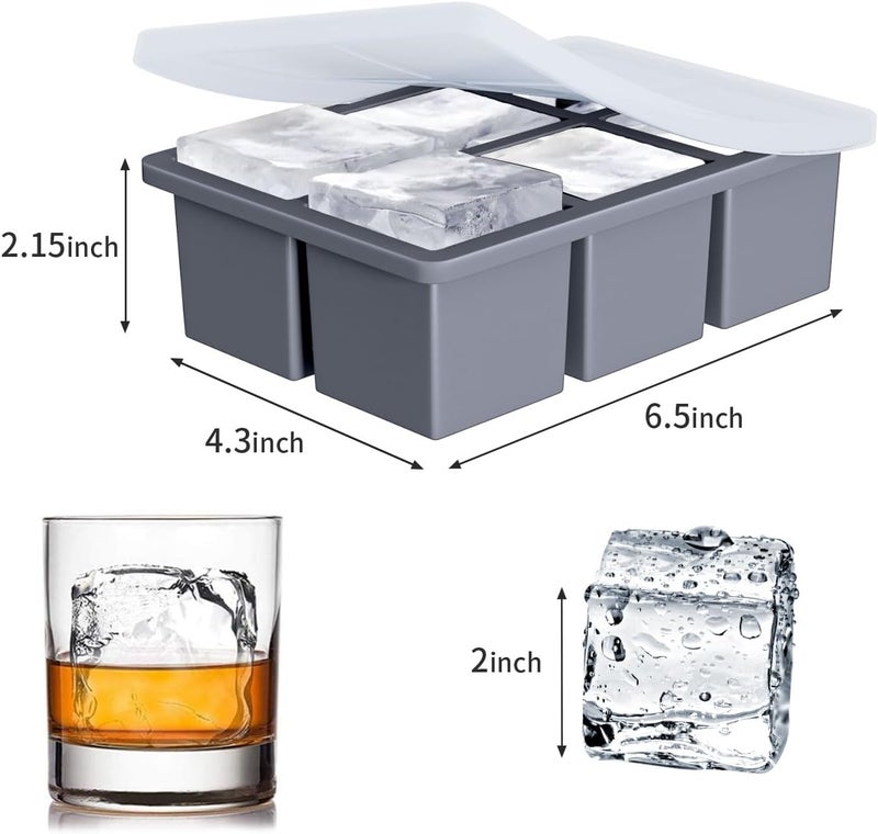 FDDBI Large Ice Cube Tray for Whiskey: Big Square Ice Cube Maker for Cocktail - 3Pack Silicone Old Fashioned Ice Cube Trays - 2inch Huge Cubed Ice Trays for Whisky - Image 5