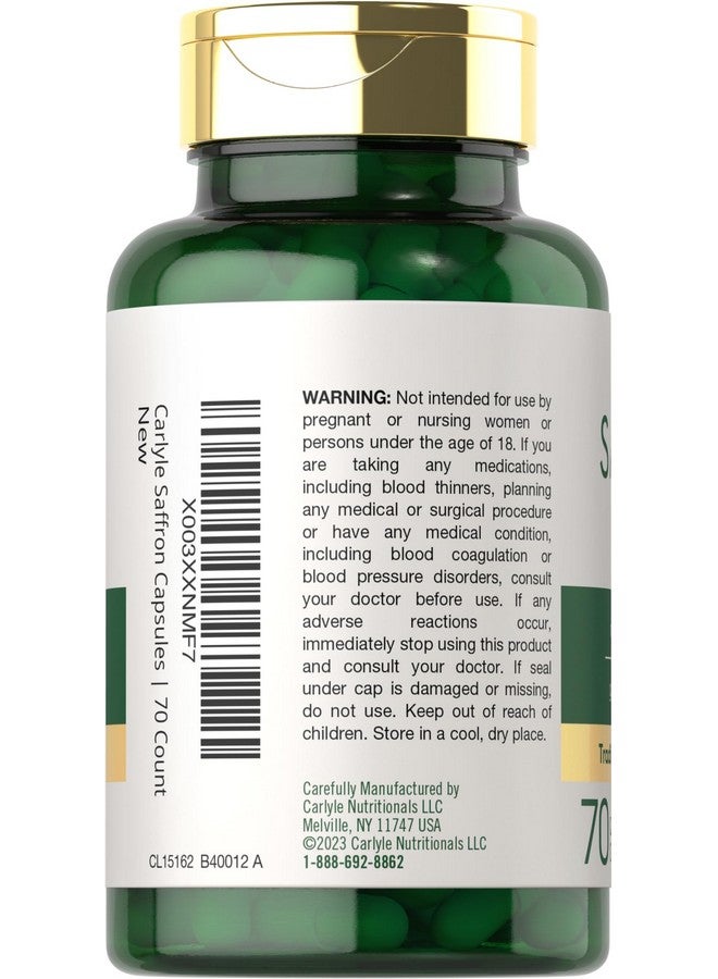 Carlyle مكمل مستخلص الزعفران من كارلايل | 88.5 ملغ | 70 كبسولة | حبوب للبالغين | خالية من الكائنات المعدلة وراثيًا وخالية من الغلوتين - Image 3