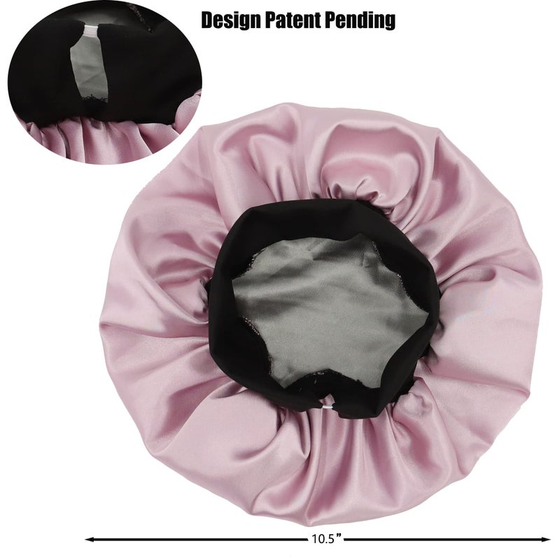 SENGTERM Kids Satin Bonnet Double Layer Wide Elastic Band Sleep Cap Hair Bonnet Silky Night Cap for Girls Toddler Child, Kids Pink, Small-Medium - Image 2