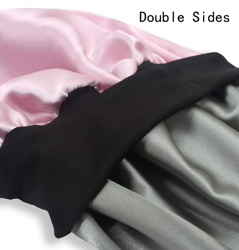 SENGTERM Kids Satin Bonnet Double Layer Wide Elastic Band Sleep Cap Hair Bonnet Silky Night Cap for Girls Toddler Child, Kids Pink, Small-Medium - Image 4