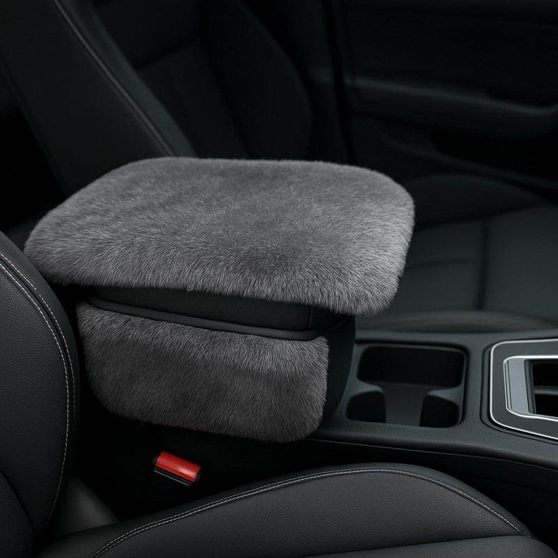 I3DIDEA Fluffy Car Armrest Cover with Side Pockets Plush Fuzzy Fur Center Console Armrest Cushion Pad Universal Winter Car Interior Protector Soft Arm Rest Cover with Storage for Women Men GRAY - Image 3