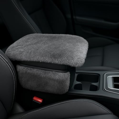 I3DIDEA Fluffy Car Armrest Cover with Side Pockets Plush Fuzzy Fur Center Console Armrest Cushion Pad Universal Winter Car Interior Protector Soft Arm Rest Cover with Storage for Women Men GRAY - Image 1