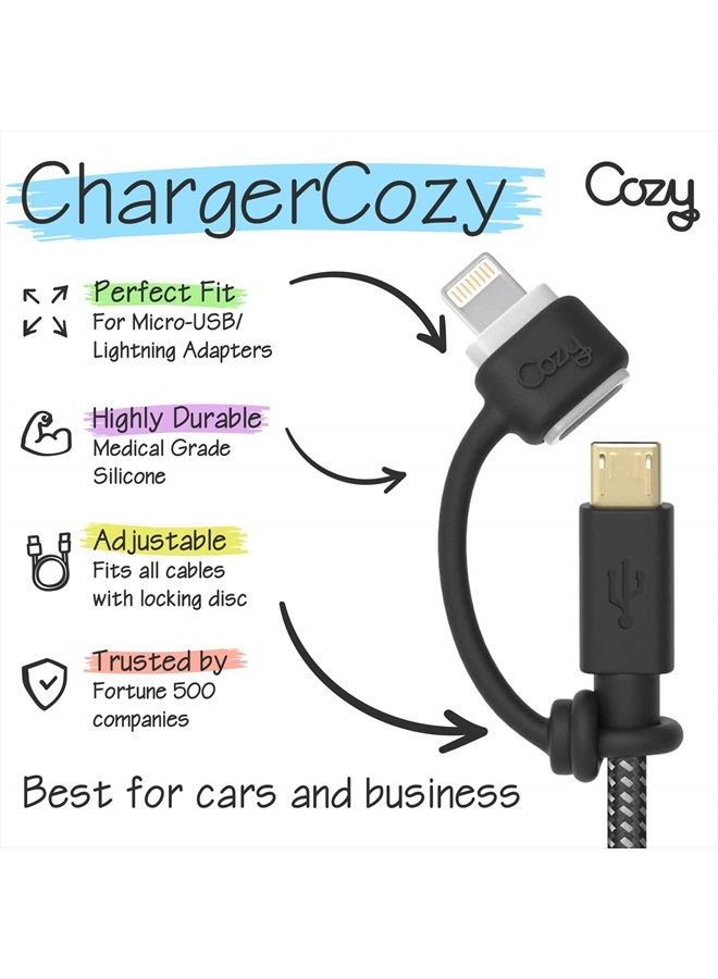 Cozy [5-Pack] Charging Cable Adapter Keeper/Holder/Tether, Compatible with (USB-C, Micro USB, Apple Pencil) adapters | Perfect for Keychain, Car, Travel (Black - 5 Pack) - Image 2
