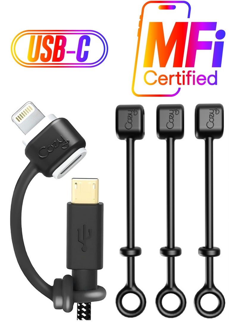 Cozy [5-Pack] Charging Cable Adapter Keeper/Holder/Tether, Compatible with (USB-C, Micro USB, Apple Pencil) adapters | Perfect for Keychain, Car, Travel (Black - 5 Pack) - Image 1