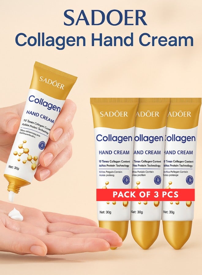 SADOER Collagen Hand Cream Set of 3 – Anti-Aging, Whitening & Moisturizing Hand Lotion – 30g Each – Soothing Repair, Firming & Nourishing for Dry, Rough Skin – Collagen Skincare for Hands - Image 1