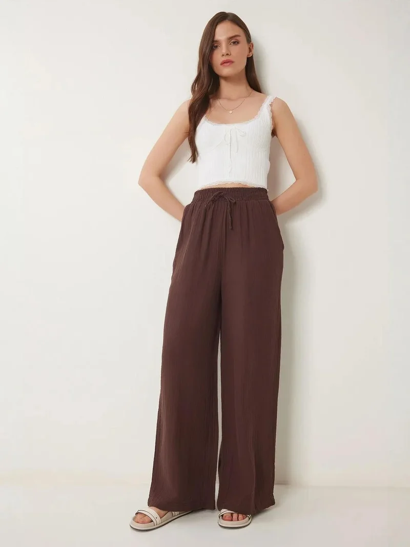 السعادة في إسطنبول ISTANBUL Wide Leg Drawstring Waist Pants with Binding Detail