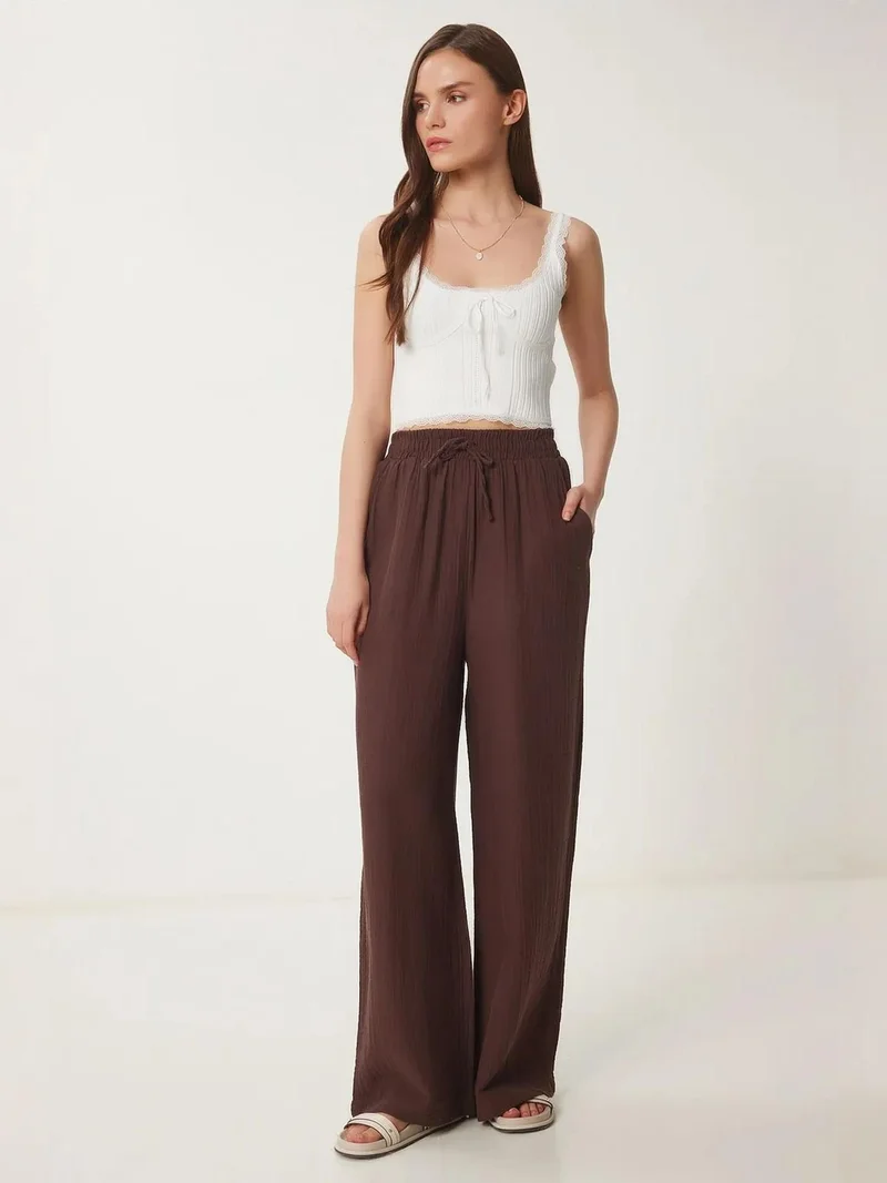 السعادة في إسطنبول ISTANBUL Wide Leg Drawstring Waist Pants with Binding Detail
