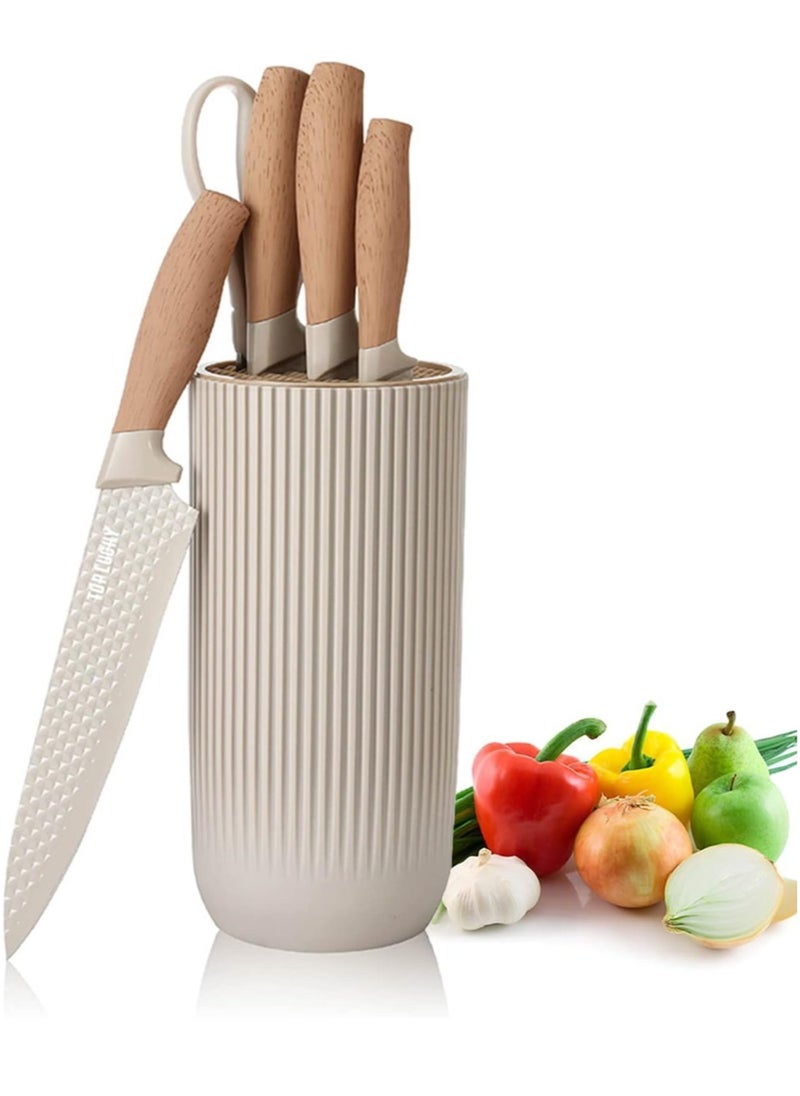 Bukela Kitchen Knife Set, 6 Pieces Sharp Kitchen Knife Set, Non-Stick Non-Slip Stainless Steel Chef Knife Set with Universal Knife Block for Home Restaurant  - Image 1