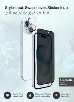 huanmate 3 in 1 Protection Pack of Back Cover Privacy Screen Protector And Camera Protector For Apple iPhone 15 Black/Clear  - Image 3