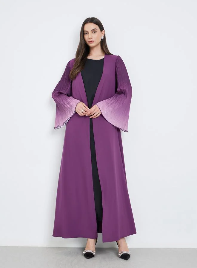 تايك تو Take Two Dye Print Bell Sleeve Open Front Abaya