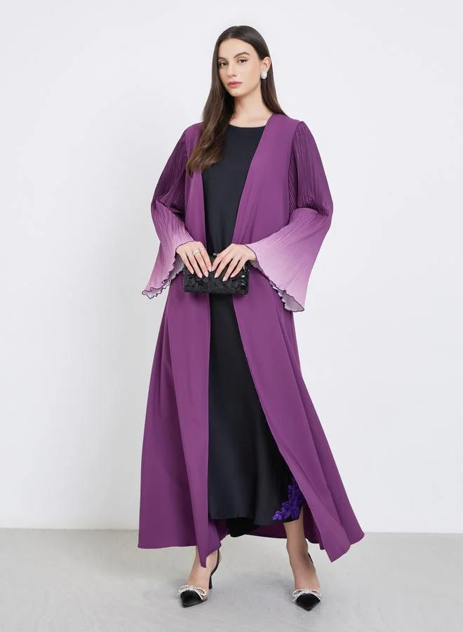 تايك تو Take Two Dye Print Bell Sleeve Open Front Abaya