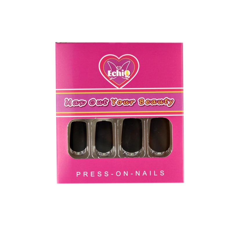EchiQ Matte Square Fake Nails Medium Long Size French Moo Nail Silver Metallic ABS Fingernails 24 count - Image 3