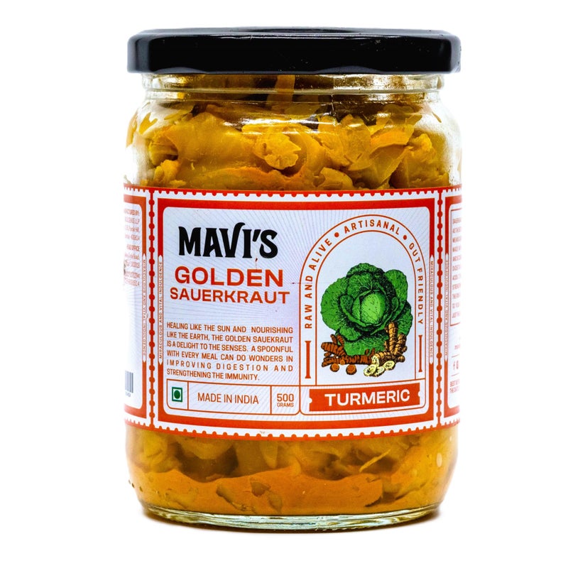 MAVI's Golden Sauerkraut| Spicy, Organic & Natural Cabbage & Fresh Turmeric | Gut friendly | 100% Natural & Vegan | No Preservatives | No Artificial Flavour or Colour | 500g (Pack of 1) - Image 5
