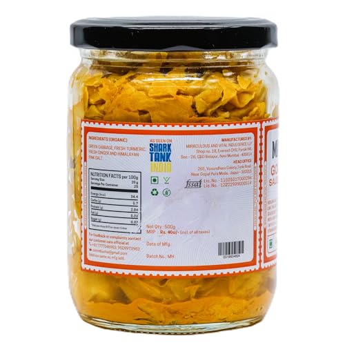 MAVI's Golden Sauerkraut| Spicy, Organic & Natural Cabbage & Fresh Turmeric | Gut friendly | 100% Natural & Vegan | No Preservatives | No Artificial Flavour or Colour | 500g (Pack of 1) - Image 3