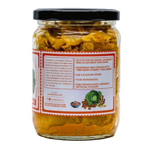 MAVI's Golden Sauerkraut| Spicy, Organic & Natural Cabbage & Fresh Turmeric | Gut friendly | 100% Natural & Vegan | No Preservatives | No Artificial Flavour or Colour | 500g (Pack of 1) - Image 2