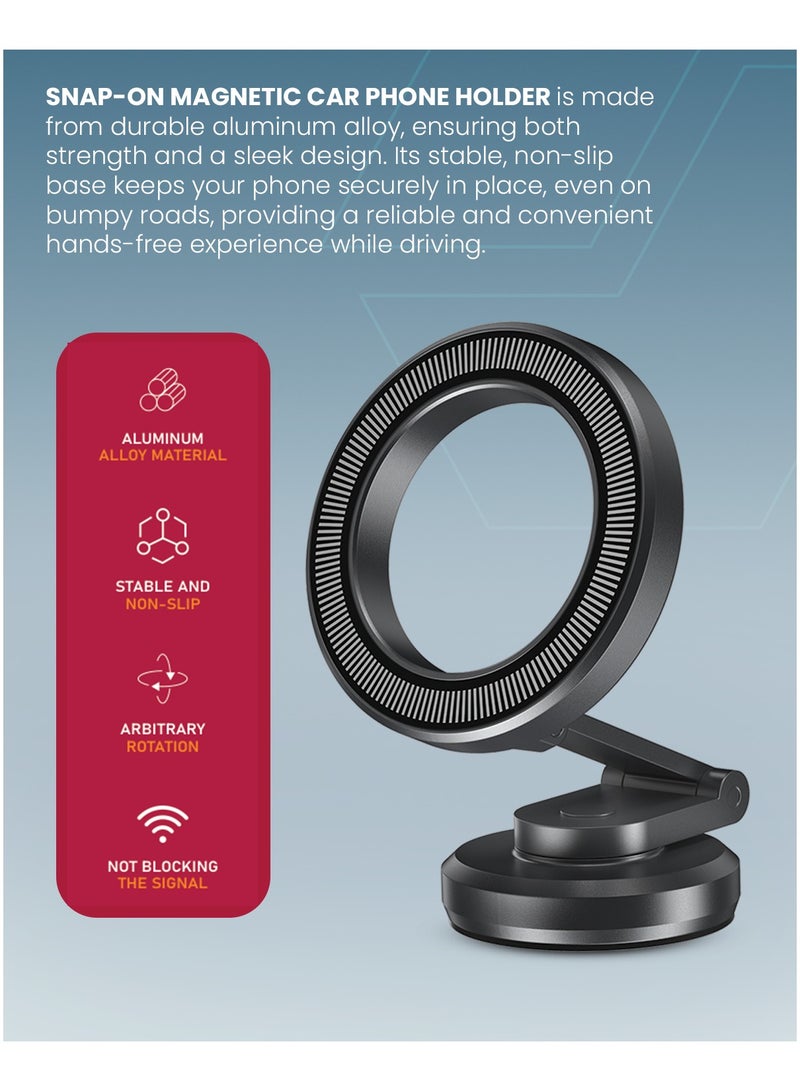 Moxedo Moxedo Snap-On Magnetic Car Phone Holder | 360° Rotating Foldable Dashboard Mount with Strong Magnets for Hands-Free Use | Fits iPhone MagSafe & All 4.7–7.2” Phones  - Image 3
