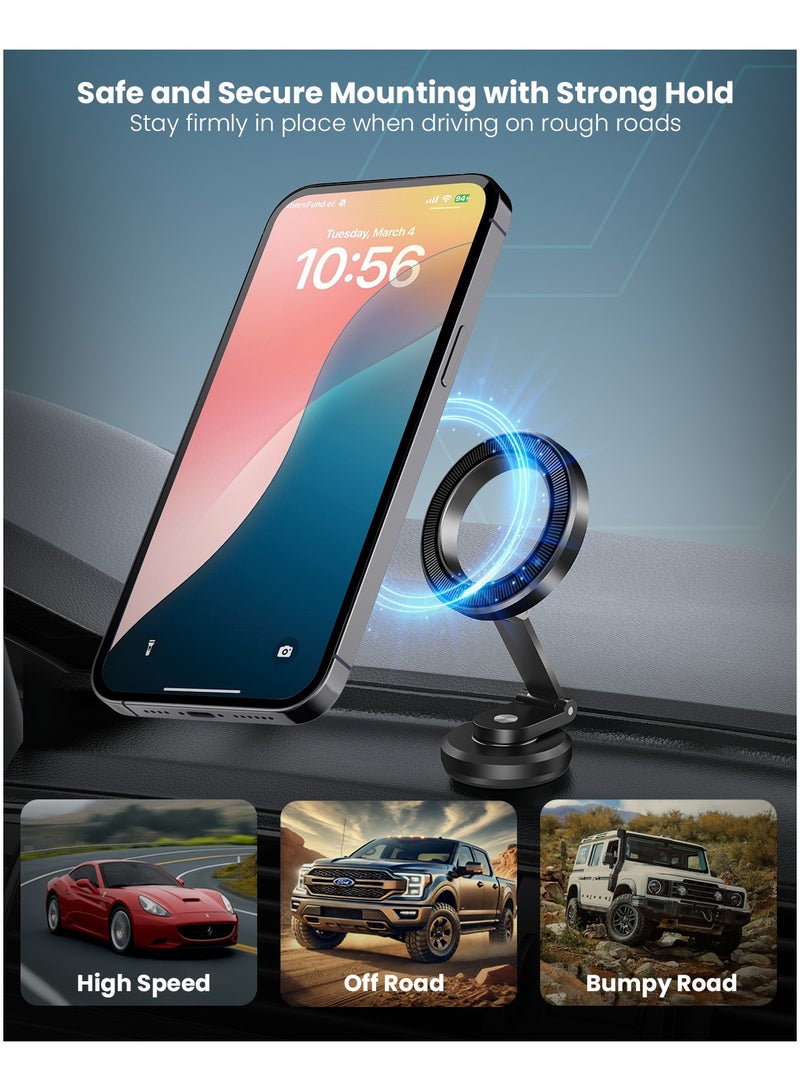 Moxedo Moxedo Snap-On Magnetic Car Phone Holder | 360° Rotating Foldable Dashboard Mount with Strong Magnets for Hands-Free Use | Fits iPhone MagSafe & All 4.7–7.2” Phones  - Image 5
