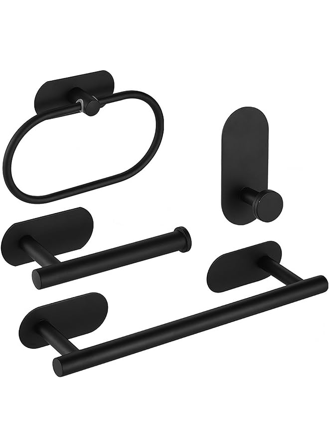 promass Bathroom Hardware 4 Set, Matte Black Bathroom Accessories Set, Stainless Steel Towel Bar Set Wall Mounted Include 16.5" Bathroom Towel Rack, Toilet Paper Holder, Towel Ring, Robe Hooks (Black) - Image 1