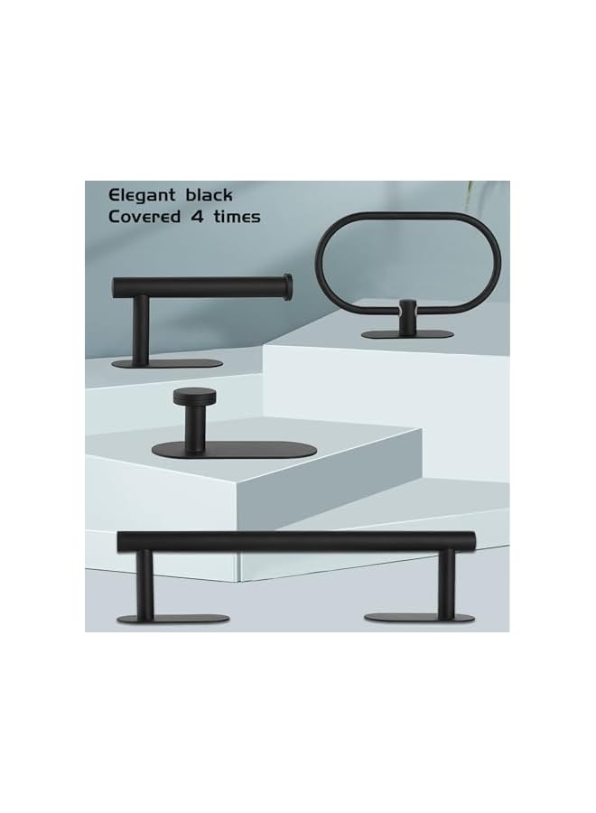 promass Bathroom Hardware 4 Set, Matte Black Bathroom Accessories Set, Stainless Steel Towel Bar Set Wall Mounted Include 16.5" Bathroom Towel Rack, Toilet Paper Holder, Towel Ring, Robe Hooks (Black) - Image 4