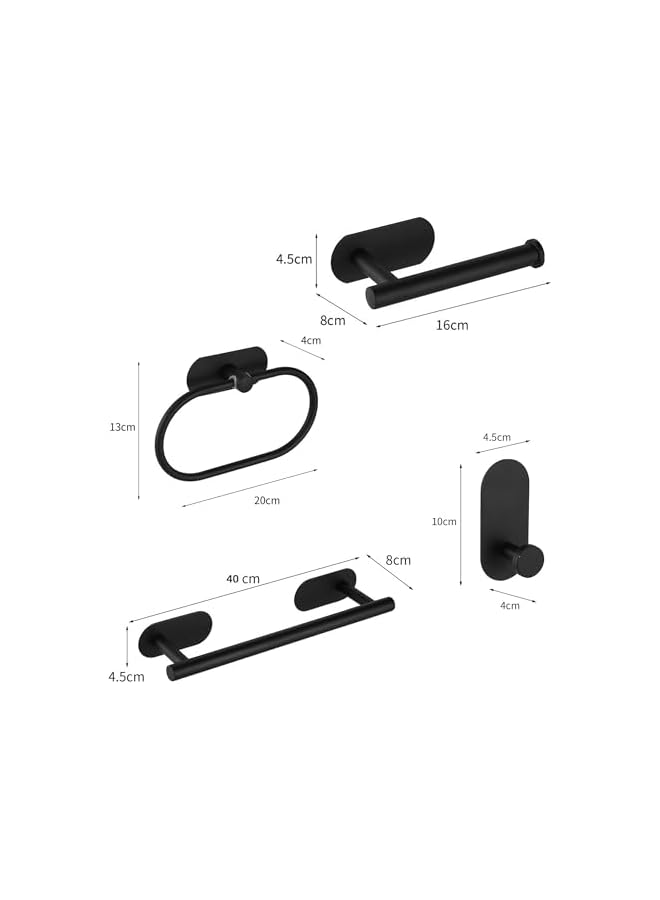 promass Bathroom Hardware 4 Set, Matte Black Bathroom Accessories Set, Stainless Steel Towel Bar Set Wall Mounted Include 16.5" Bathroom Towel Rack, Toilet Paper Holder, Towel Ring, Robe Hooks (Black) - Image 3