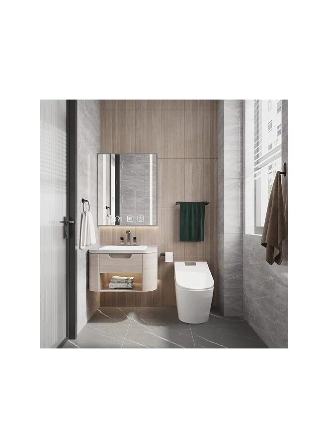 promass Bathroom Hardware 4 Set, Matte Black Bathroom Accessories Set, Stainless Steel Towel Bar Set Wall Mounted Include 16.5" Bathroom Towel Rack, Toilet Paper Holder, Towel Ring, Robe Hooks (Black) - Image 5