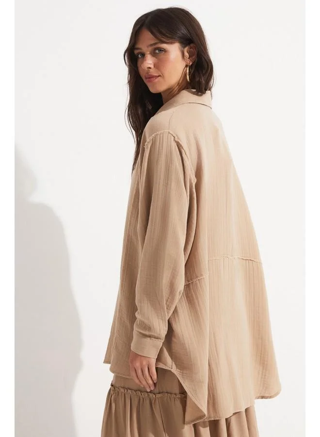 JUNE June Exclusive Oversize Cotton Shirt Beige