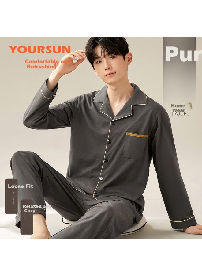 Your Sun Yi'ershuang Men's Winter New 24-year Men's Pajamas Autumn And Winter Pure Cotton Long-sleeved Cardigan Loose Home Wear Set - Image 1