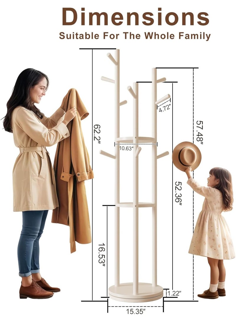 CityRiya-Long Coat Rack, Freestanding Coat Rack with Storage Shelves and Hooks , Rotating Coat Tree, Garment Hanger Stand for Bedroom, Entryway,  Clothes Organizer Racks for Robe, Scarves, Hats, Handbags, White - Image 4