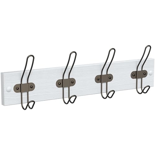 Tibres White Hook Rack Wall Mounted Elegant White Rail with 4 Bronze Hooks for Towels Robes and Coats Stylish Bathroom and Hallway Hanger Solid Wood - Image 1