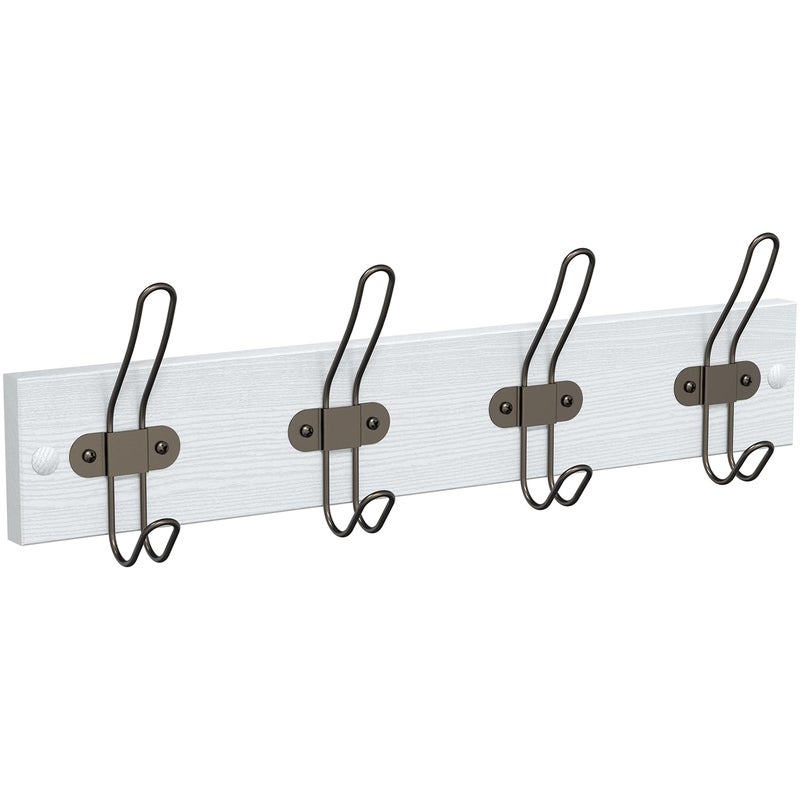 Tibres White Hook Rack Wall Mounted Elegant White Rail with 4 Bronze Hooks for Towels Robes and Coats Stylish Bathroom and Hallway Hanger Solid Wood - Image 2