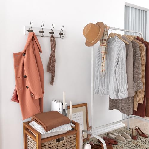 Tibres White Hook Rack Wall Mounted Elegant White Rail with 4 Bronze Hooks for Towels Robes and Coats Stylish Bathroom and Hallway Hanger Solid Wood - Image 3