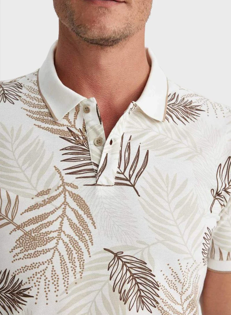 DeFacto Slim Fit Polo Collar Printed Pique Polo T-Shirt