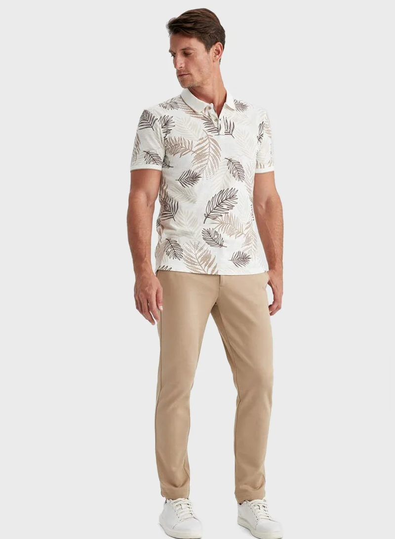 DeFacto Slim Fit Polo Collar Printed Pique Polo T-Shirt