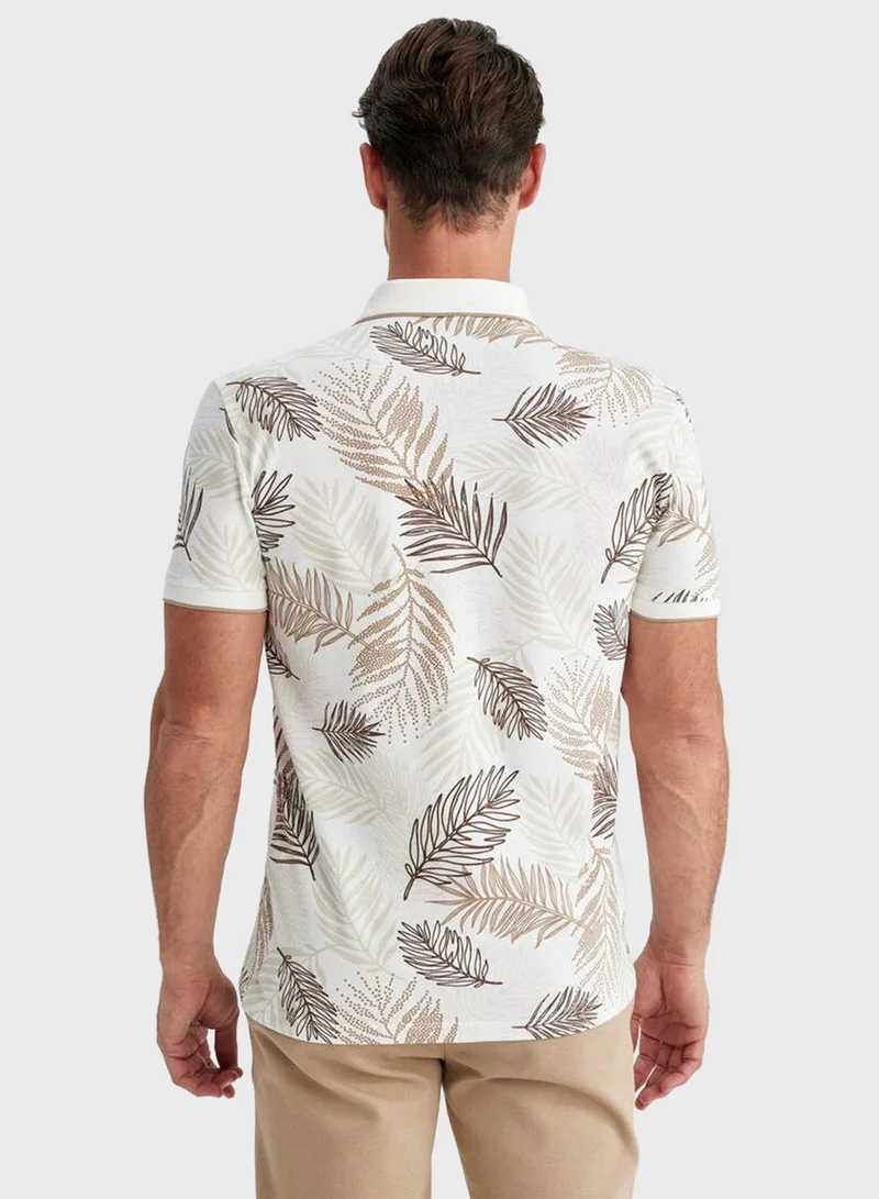 DeFacto Slim Fit Polo Collar Printed Pique Polo T-Shirt