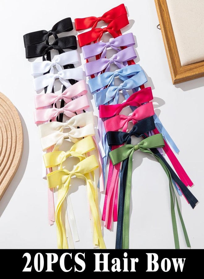 mythos 20 Hair Bow Clips with Ribbons, Bowknots, and Long Tails - Barrettes for Women's Hair Styling - Image 4