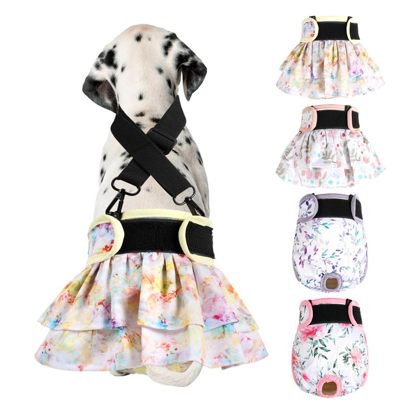 Langsprit Washable Female Dog Diapers (4 Pack+1 Suspenders), Reusable Female Girl Doggy Doggie Puppy Wraps Panties Belly Band for Pet Heat Period Pooping Peeing Potty Training Incontinence Marking Heart XLarge - Image 1