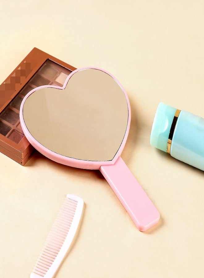 lasenersm 1 Piece Travel Handheld Mirror Heart Shaped Cosmetic Hand Mirror Travel Makeup Mirror Hand Held Mirror Plastic Cosmetic Mirror Makeup Hand Mirror with Handle, Pink - Image 4