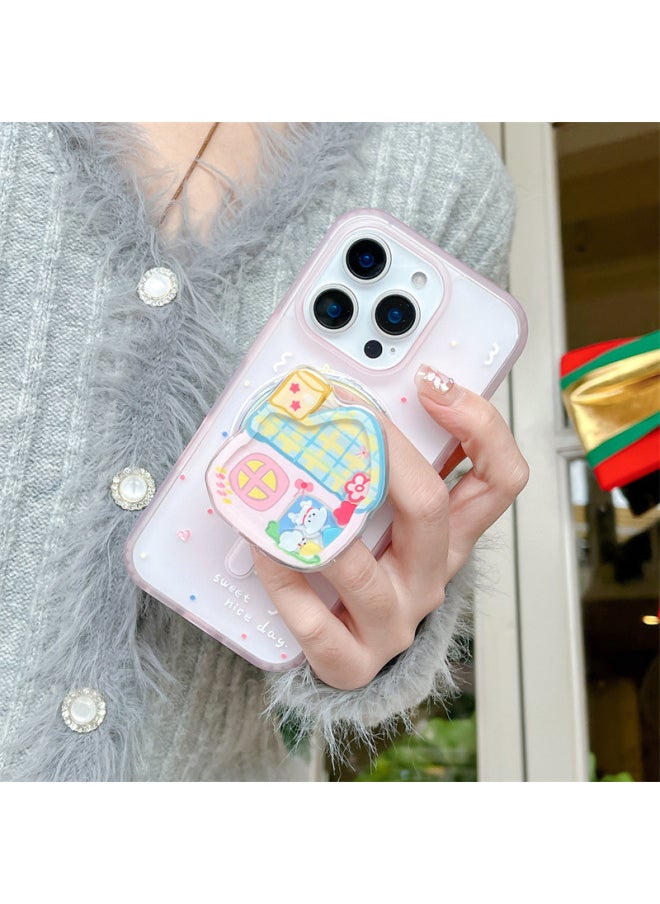 Generic - Girl's Heart Ins Pink House Puppy Bracket For Iphone15 For Iphone 16ProMax Phone Case 13/14-Color:Magnetic Single Shell-pink House Puppy-skin Feel Sm-Applicable Models:For Iphone 15promax - Image 1