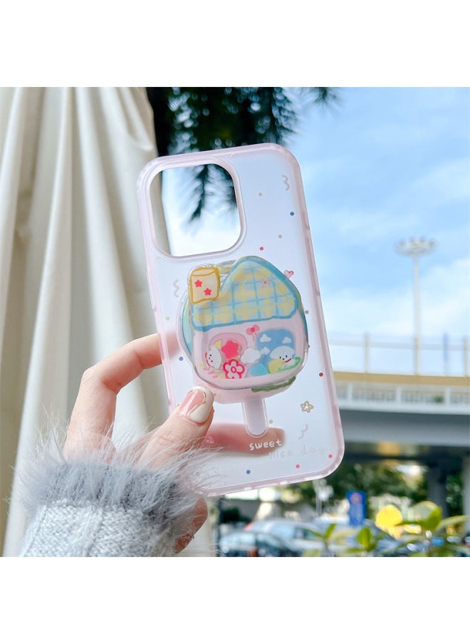 Generic - Girl's Heart Ins Pink House Puppy Bracket For Iphone15 For Iphone 16ProMax Phone Case 13/14-Color:Magnetic Single Shell-pink House Puppy-skin Feel Sm-Applicable Models:For Iphone 15promax - Image 1