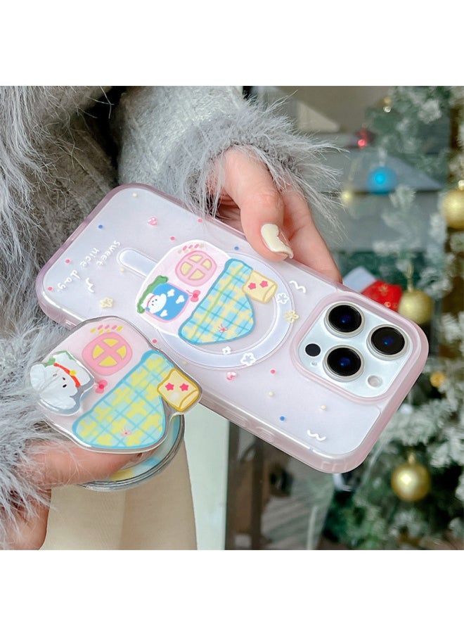 Generic - Girl's Heart Ins Pink House Puppy Bracket For Iphone15 For Iphone 16ProMax Phone Case 13/14-Color:Magnetic Single Shell-pink House Puppy-skin Feel Sm-Applicable Models:For Iphone 15promax - Image 1