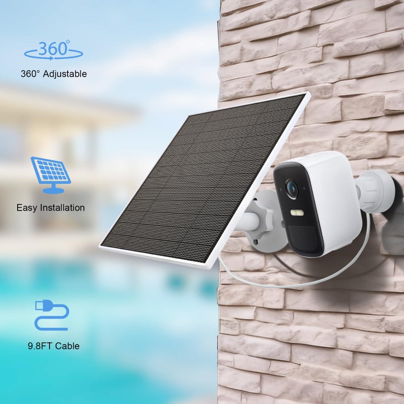 YCTechCam Solar Panel for Eufy Outdoor Camera, Camera Solar Panel Charger Compatible with Eufycam, Continuous Power Supply, 5W Solar Panel with 9.8ft Charging Cable, IP65 Waterproof, 2 Pack - Image 5