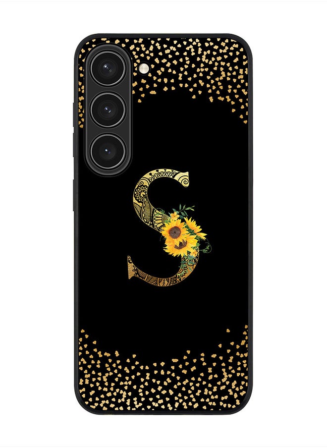 Stylizedd - Rugged Black edge case for Samsung Galaxy S23 5G, Soft Flexible Phone case Custom Monogram Initial Letter Mandala Floral Pattern Alphabet- S (Black) - Image 1